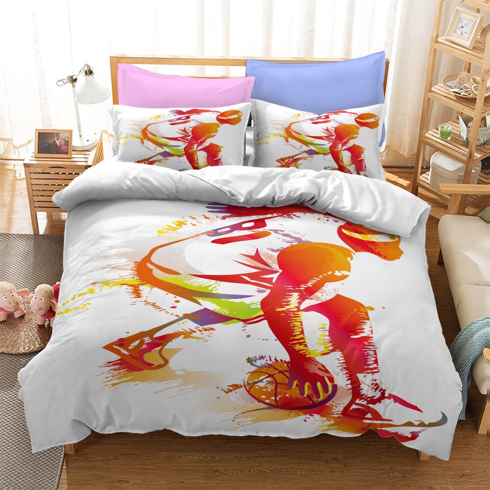 Veelkleurig Basketbalspeler Wit Dekbedovertrek