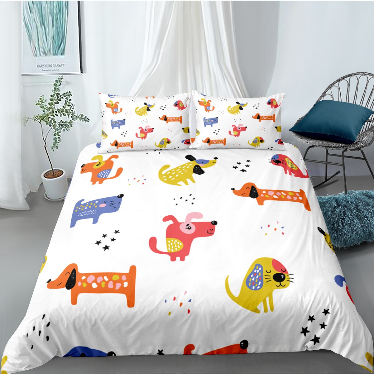 Dekbedovertrek Met Kleurrijke Honden