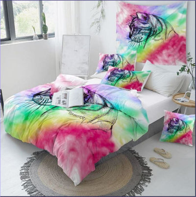 Regenboog Portret Kat Dekbedovertrek