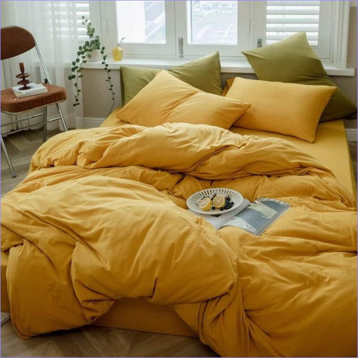 Mosterdgeel Dekbedovertrek