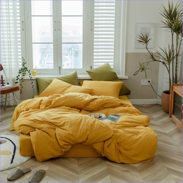 Mosterdgeel Dekbedovertrek