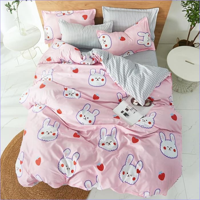 Roze Kawaii Bunny Dekbedovertrek