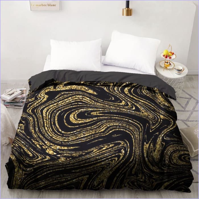 Zwart Gemarmerd Dekbedovertrek Gold Swirl