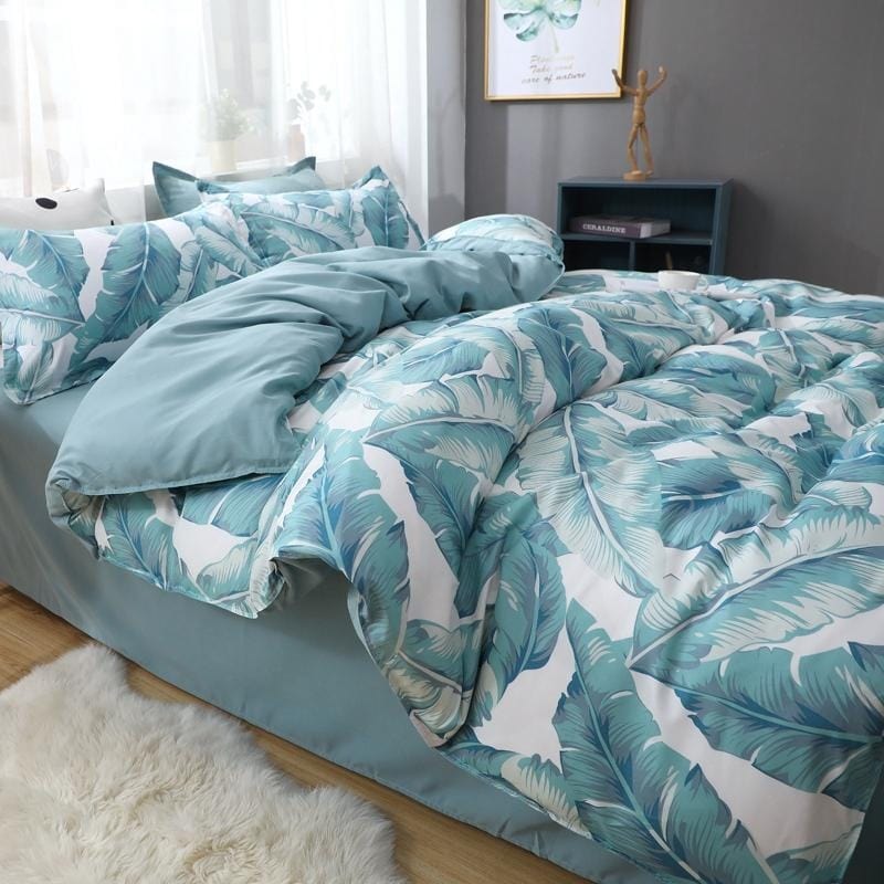 Groen En Wit Dekbedovertrek Met Tropische Bloemen